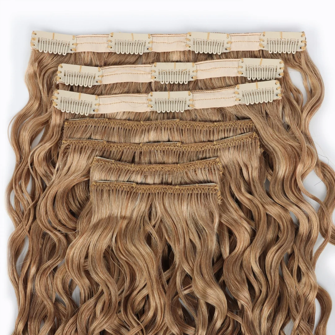 Wavy Curly Ash Golden Blonde Classic Clip-Ins - Image 3